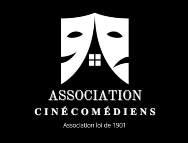 Logo de l'association Cinécomédiens : deux masques de théâtre formant un toit, association loi de 1901