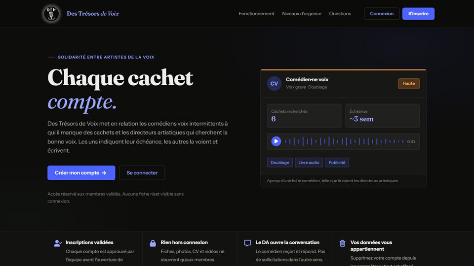 Page d'accueil du site Des Trésors de Voix